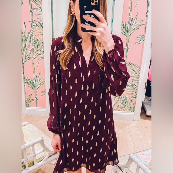 Lilly Pulitzer NWT Shea Silk Dress Cabernet Berry Diamond Clip - Picture 5 of 16